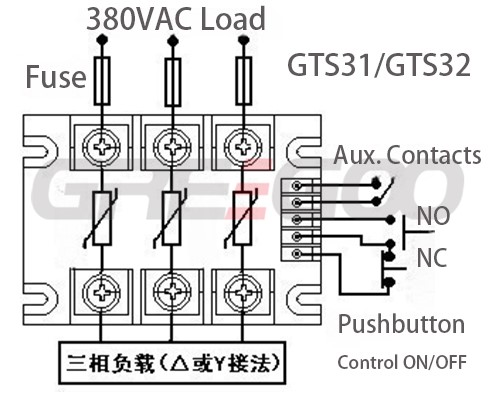GTS34 GTS31 GTS32 Three phase Solid state relay with micro switch or pushbutton control