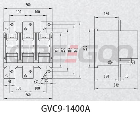 GVC9-1400A/1000V vacuum contactor for wind and solar power inverter controlled system