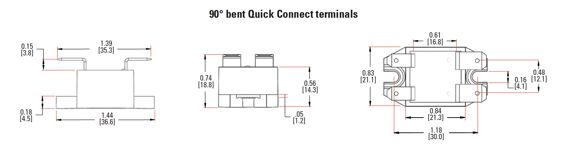 90 bent quick connect terminals dimension of ssr