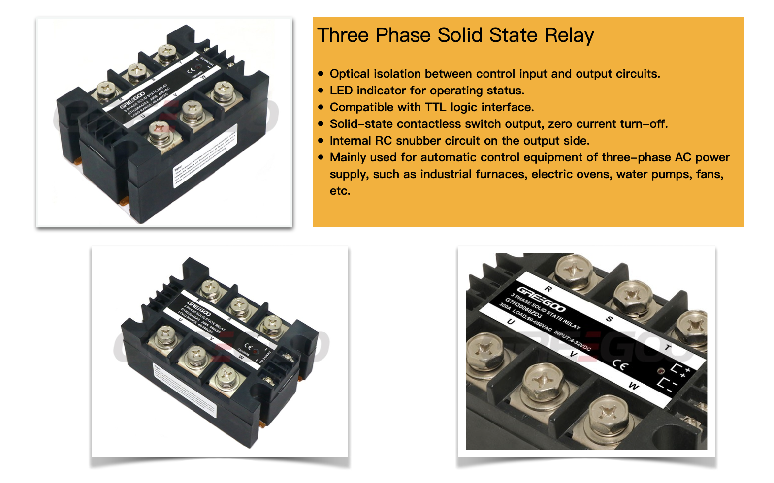 three phase solid state relay 200A 300A 400A 500A