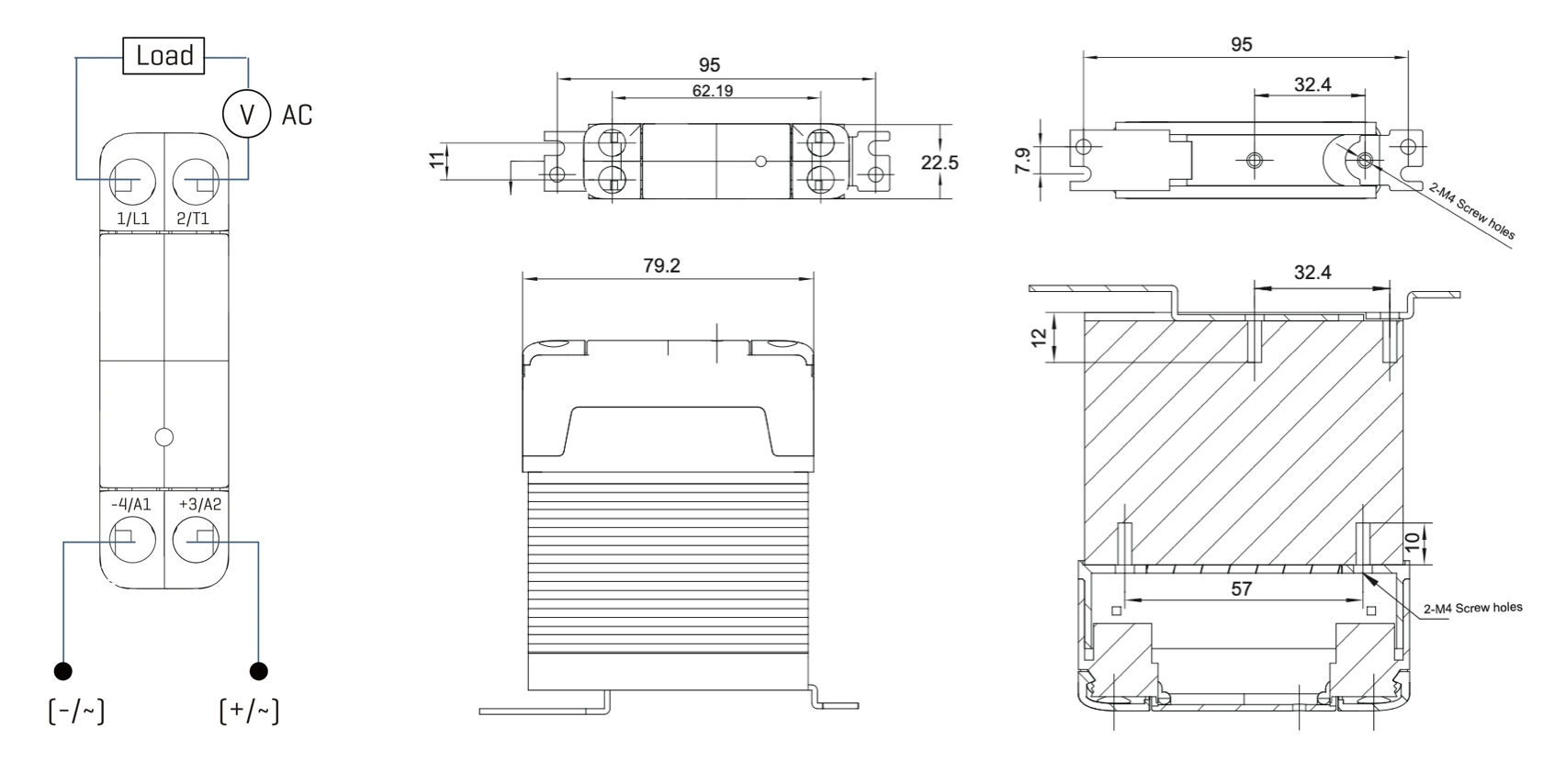 solid state relay with din rail mount heatsink integrated