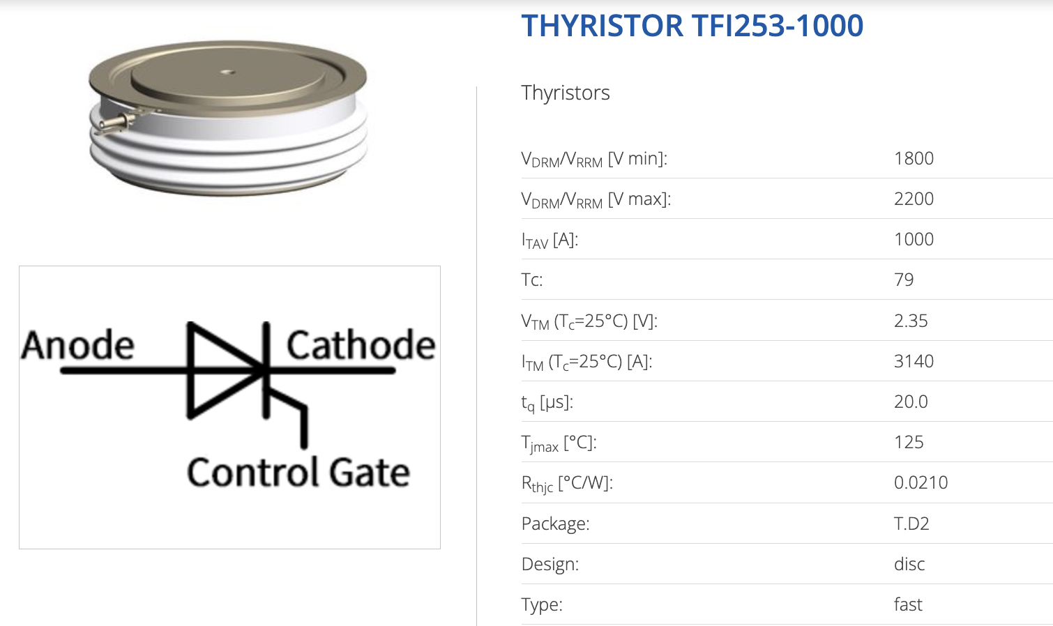 TFI253-1000 fast impulse thyristor