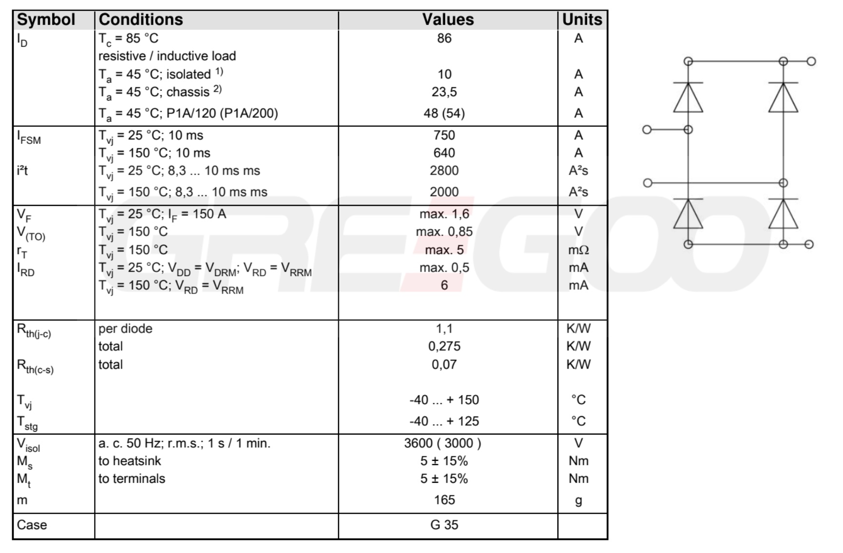 SKB72 Power Bridge Rectifiers