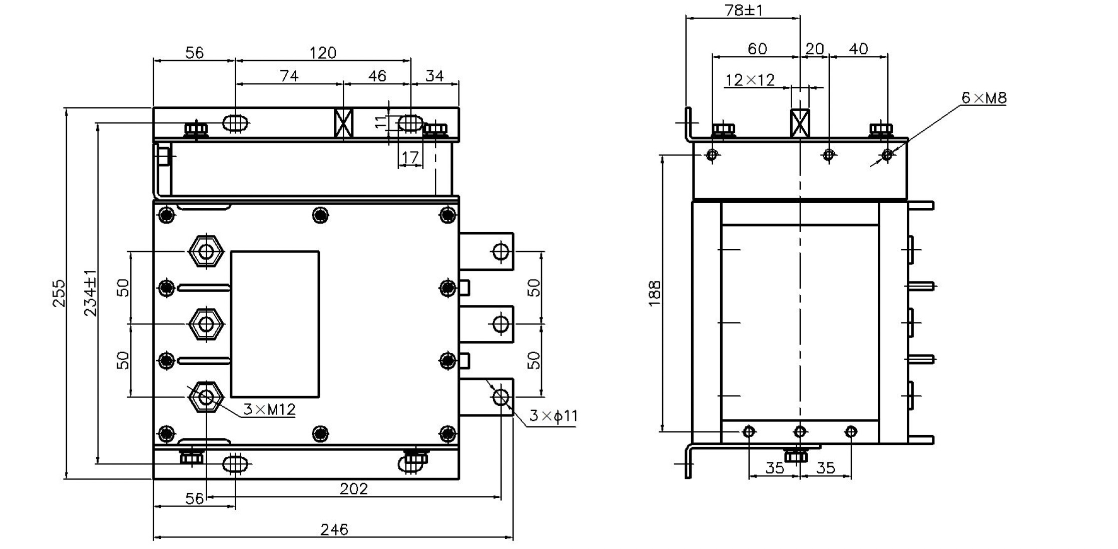 400a 1.14kv ghk-400-1.14 product dimension