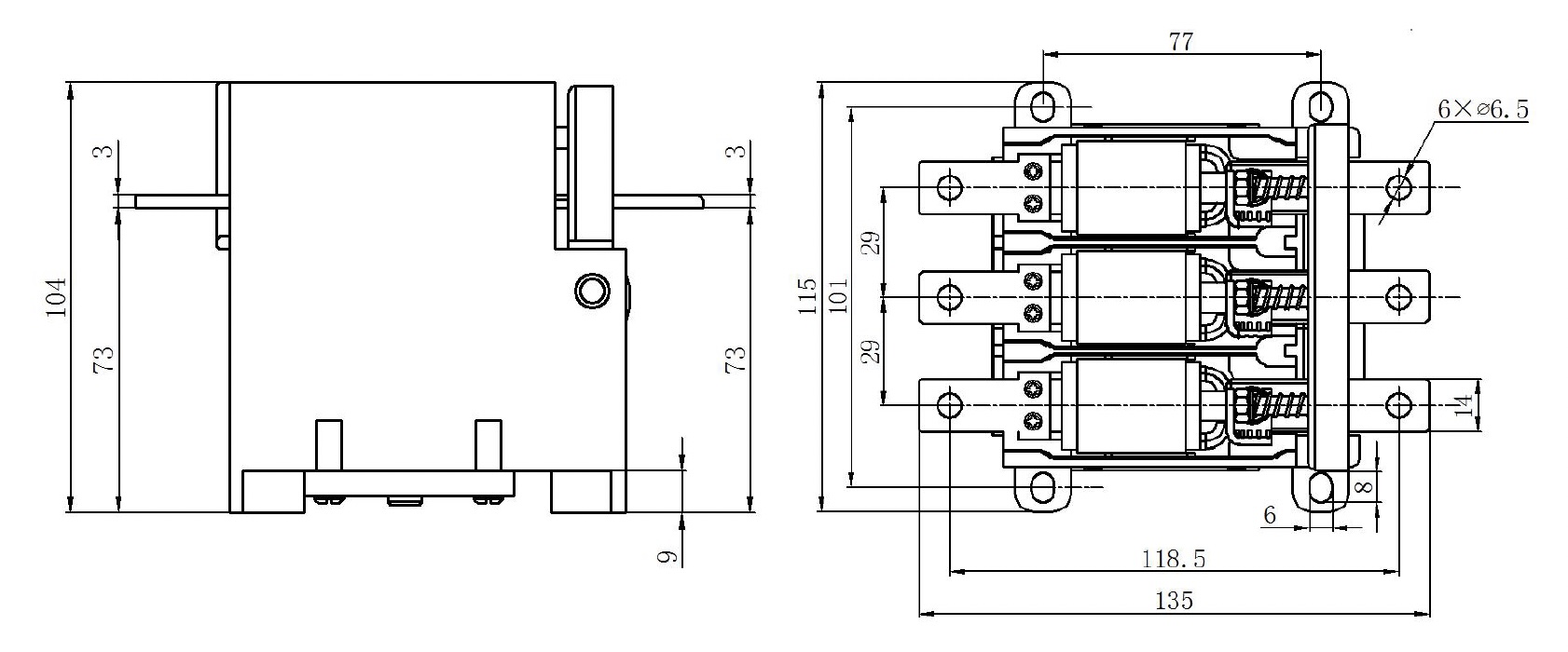 gvc5-80a-1.14kv vacuum contactor dimensions