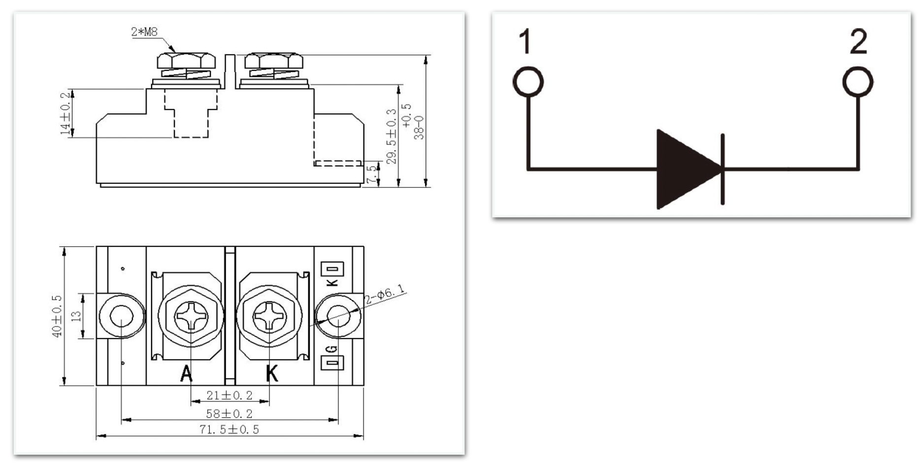 130a to 250a anti-reverse diode module dimensions