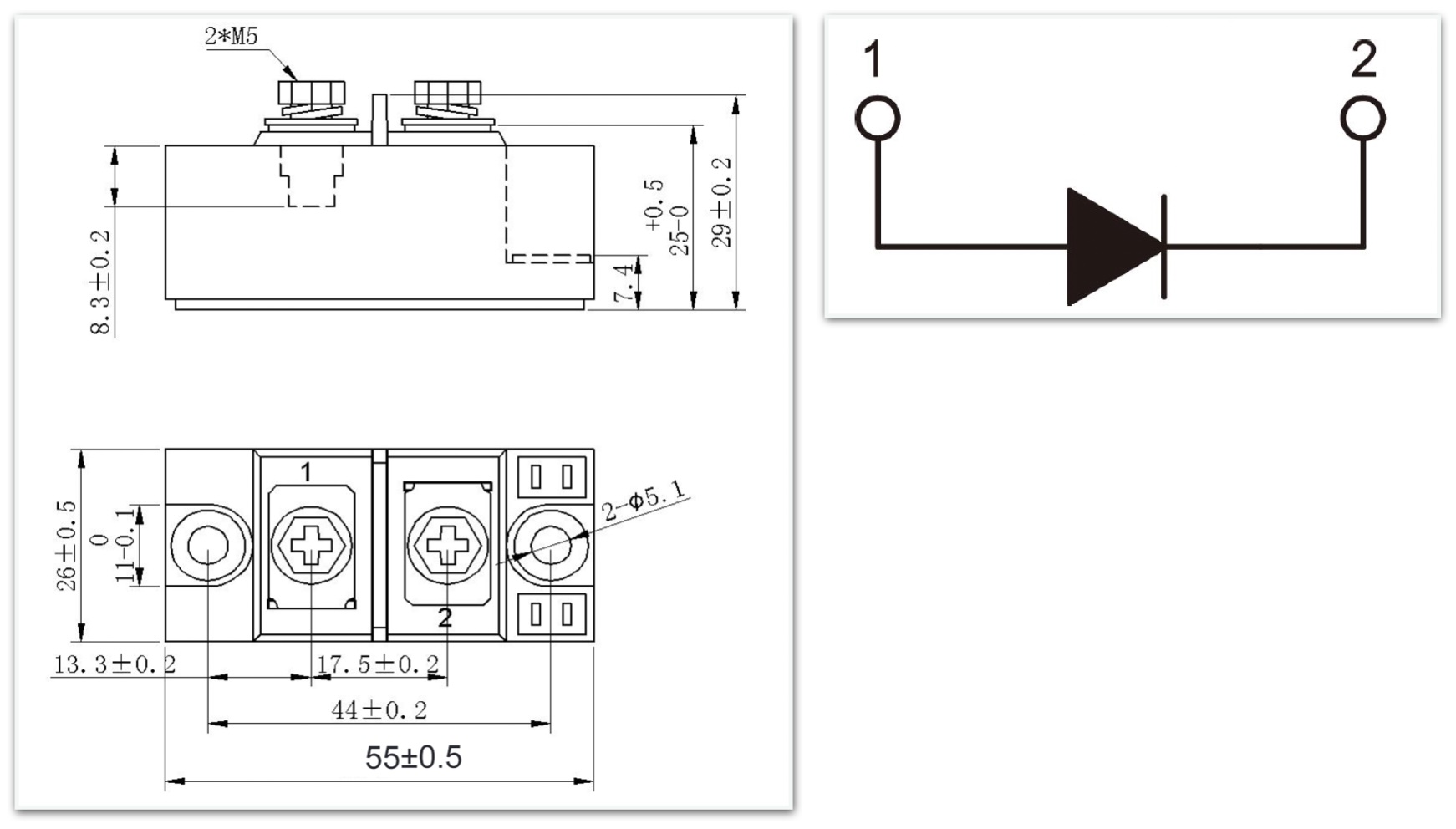 25A to 110A single diode module casing