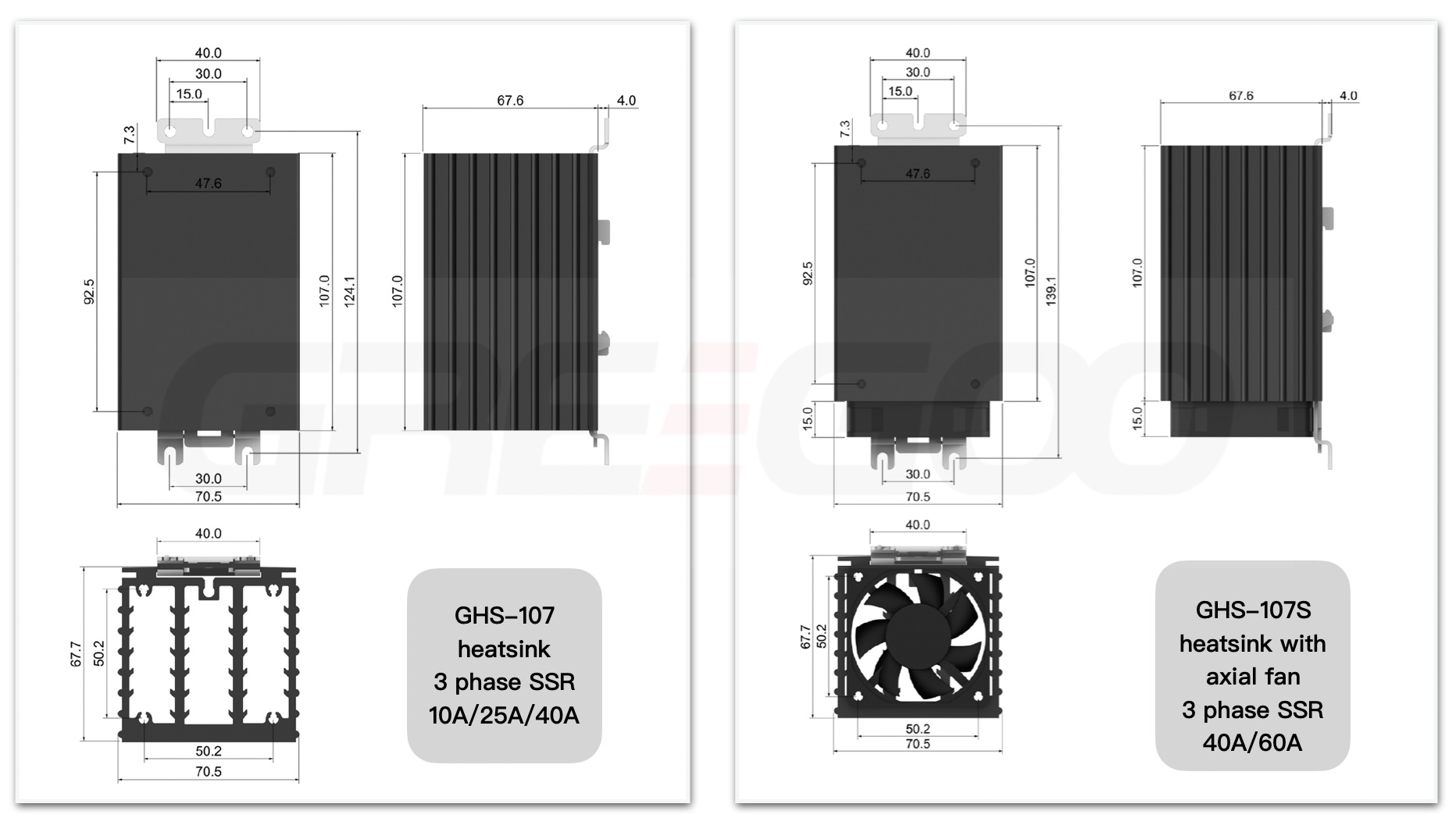 GHS107 heatsink for 3 phase ssr 10a to 60A